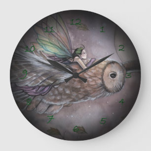 Hove Fairy und Owl Fantasy Kunstschloss Große Wanduhr