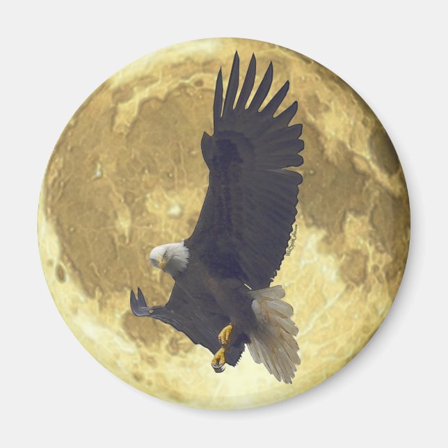 Hovering BALD EAGLE & FULL MOON Wildlife Magnet (Vorne)