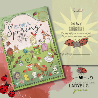 How Many Ladybugs? Garden Animals Baby Shower Game Einladung