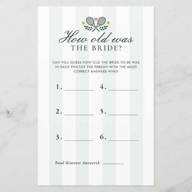 How Old Was Bride Perfect Match Bridal Shower Game (Vorderseite)
