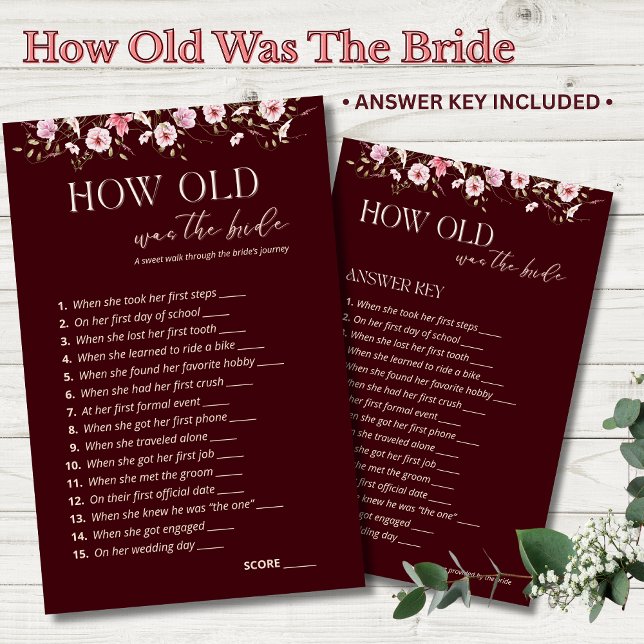 How Old Was the Bride Game | Burgundy Floral Game  (Von Creator hochgeladen)