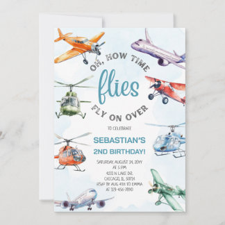 How Time Flies Boy 2nd Birthday Party Einladung