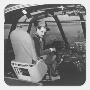 Howard Hughes im gezierte Gans-hölzernen Flugzeug Quadratischer Aufkleber