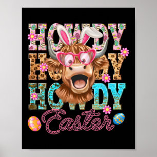 Howaster Niedliche Kuh Ostern Western Osterhase Poster