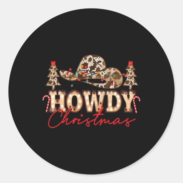 HowChristmas Santa Niedlich Leopard Western Cowgir Runder Aufkleber (Vorderseite)