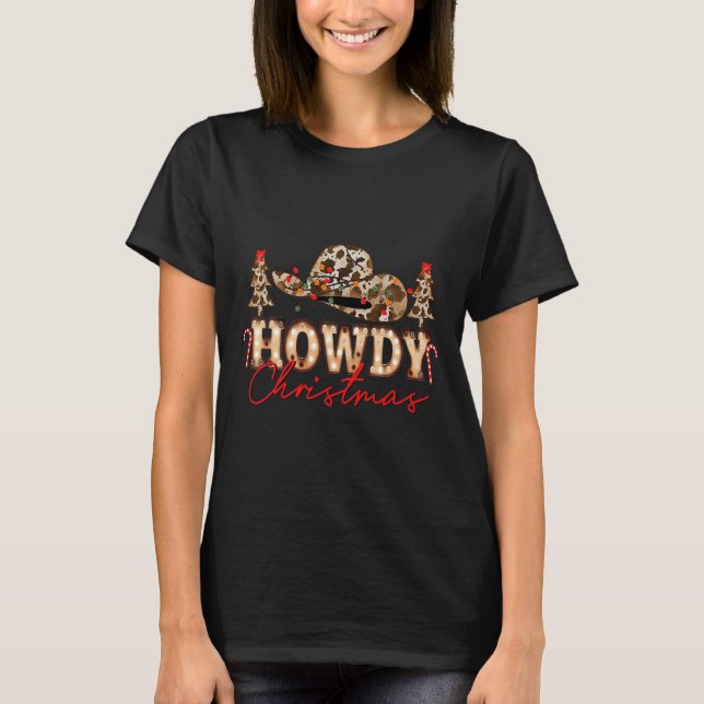 HowChristmas Santa Niedlich Leopard Western Cowgir T-Shirt (Vorderseite)