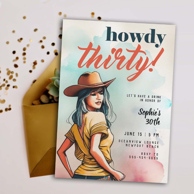 Howdy 30 Country Western Chic 30. Geburtstag Einladung (30 birthday invitation for women howdy thirty country western rustic theme elegant fun chic)
