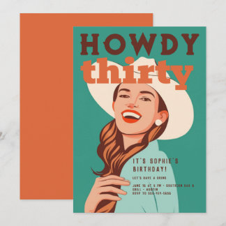 Howdy 30 Western Retro Orange Aquamarin 30. Geburt Einladung