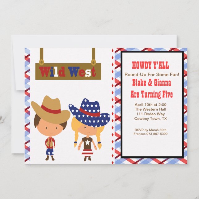 HOWDY!AmericanCowboy & Cowgirl Einladung (Vorderseite)