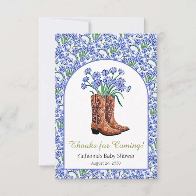 Howdy Baby Bluebonnets Cowboy Baby Dusche Dankeskarte (Vorderseite)