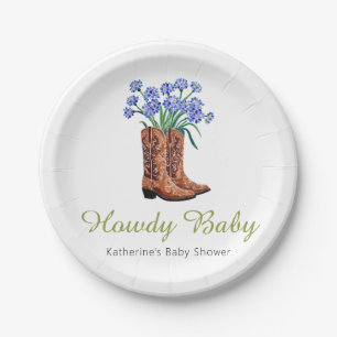 Howdy Baby Bluebonnets Cowboy Baby Dusche Pappteller