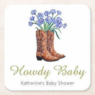 Howdy Baby Bluebonnets Cowboy Baby Dusche Rechteckiger Pappuntersetzer