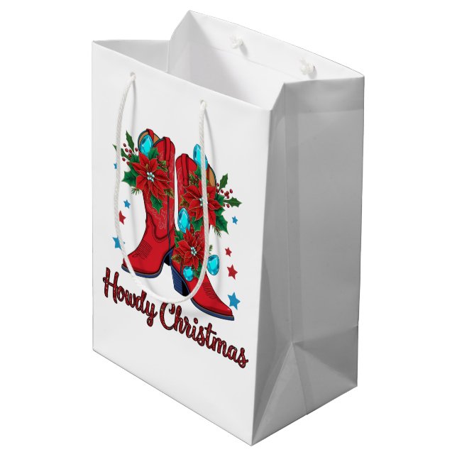 Howdy Christmas Boots Mittlere Geschenktüte (Rückseite Schrägansicht)