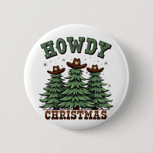 Howdy Christmas Cactus Western Xmas Button