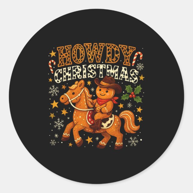 Howdy Christmas Cowboy Gingerbread Design  Runder Aufkleber (Vorderseite)