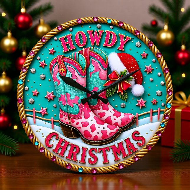 Howdy Christmas Cowgirl Große Wanduhr (Von Creator hochgeladen)