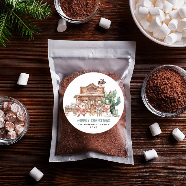 Howdy Christmas | Fun Western Desert Runder Aufkleber (Von Creator hochgeladen)