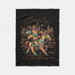 Howdy Christmas Gingerbread Man Cowboy Ride Horse Fleecedecke
