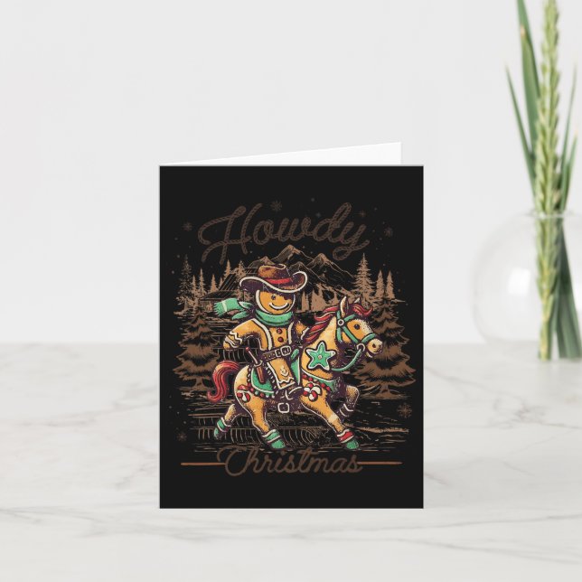 Howdy Christmas Gingerbread Man Cowboy Ride Horse Karte (Vorderseite)