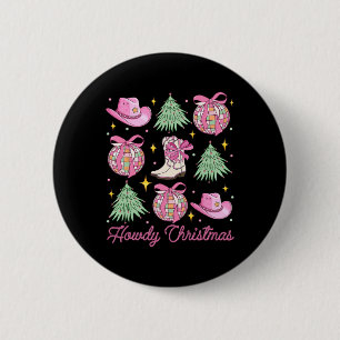 Howdy Christmas Pink Coquette Bow Xmas Tree Wester Button