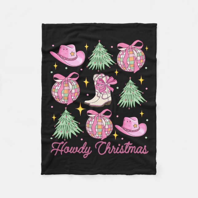 Howdy Christmas Pink Coquette Bow Xmas Tree Wester Fleecedecke (Vorderseite)