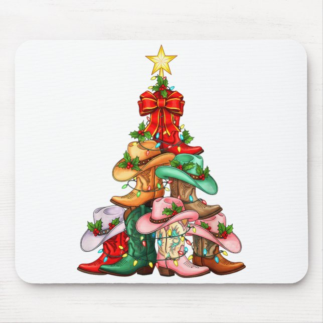 Howdy Christmas Tree Western Cowgirl Boots Xmas Li Mousepad (Vorne)