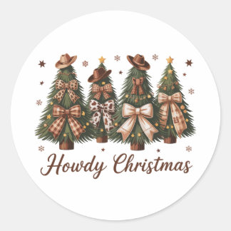 Howdy Christmas Western Xmas Tree Leopard Bow Runder Aufkleber