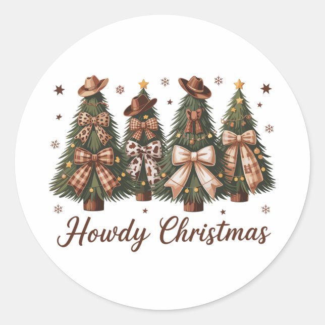 Howdy Christmas Western Xmas Tree Leopard Bow Runder Aufkleber (Vorderseite)