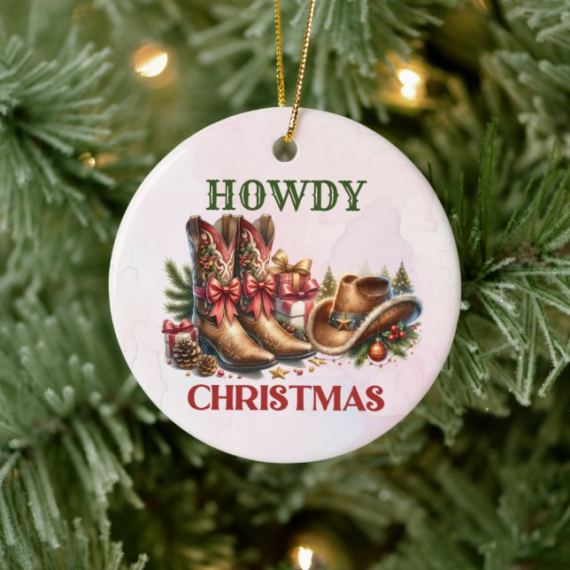 Howdy Cowboy Boots Weihnachtsgebäck Party Keramik Ornament (Baum)