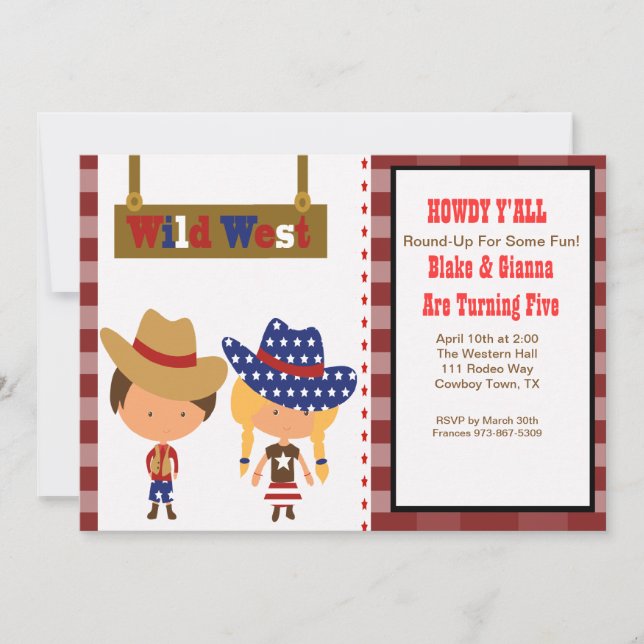HOWDY!Cowboy & Cowgirl Einladung zum Geburtstag (Vorderseite)