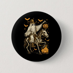 Howdy Cowboy Ghost Pumpkin Riding Skeleton Pferd H Button