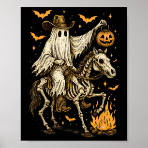 Howdy Cowboy Ghost Pumpkin Riding Skeleton Pferd H Poster