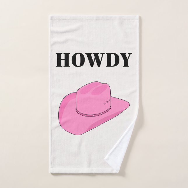 Howdy Cowboy Hat Pink Badhandtuch Set (Handtuch)