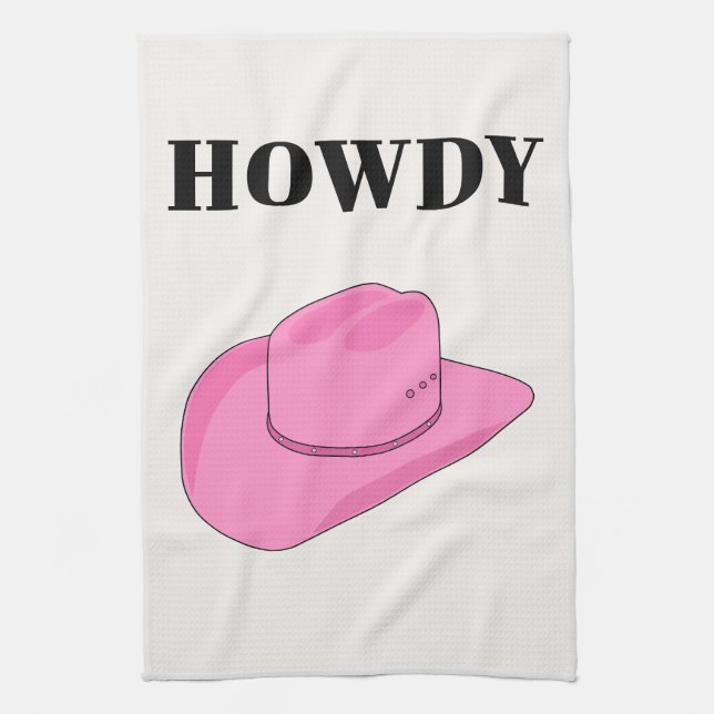 Howdy Cowboy Hat Pink Geschirrtuch (Vertikal)