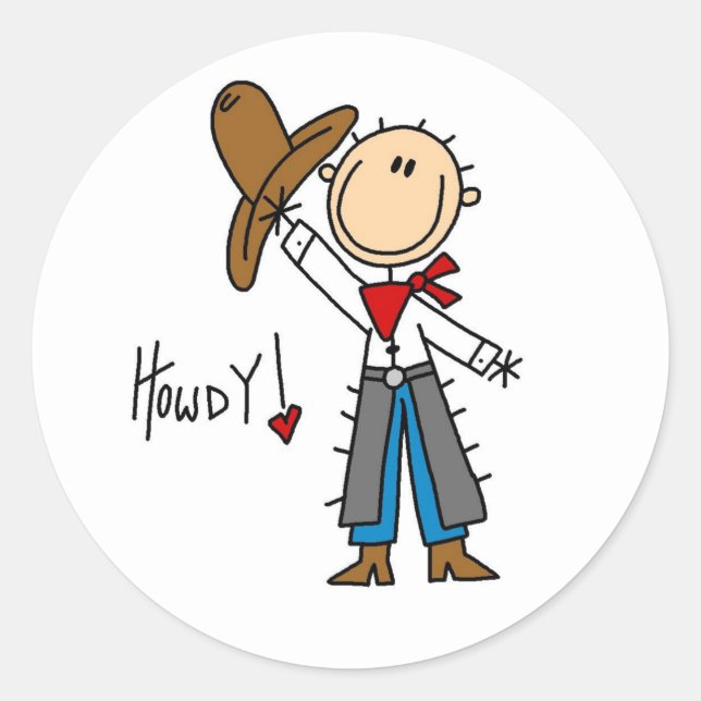 Howdy! Cowboy-Strichmännchen-Aufkleber Runder Aufkleber (Vorderseite)