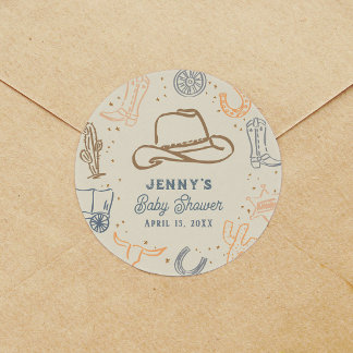 Howdy Cowboy Western Baby Shower Geschenkanhänger Runder Aufkleber