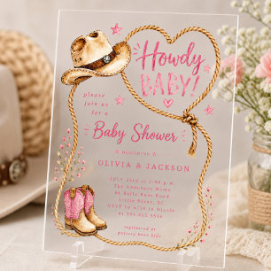 Howdy Cowgirl Acryl-Einladung zur Babyparty Acryleinladungen