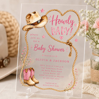 Howdy Cowgirl Acryl-Einladung zur Babyparty Acryleinladungen