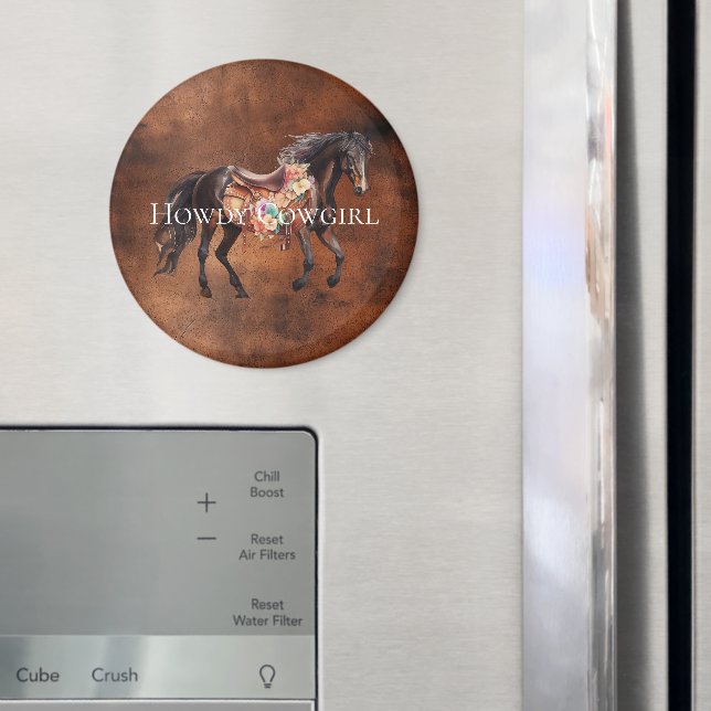 Howdy Cowgirl Horse Floral Saddle Magnet (In Situ (Kühlschrank))