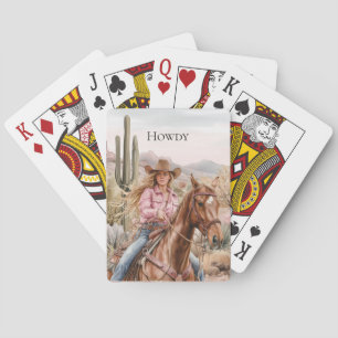 Howdy Cowgirl in Pink on Horse Spielkarten
