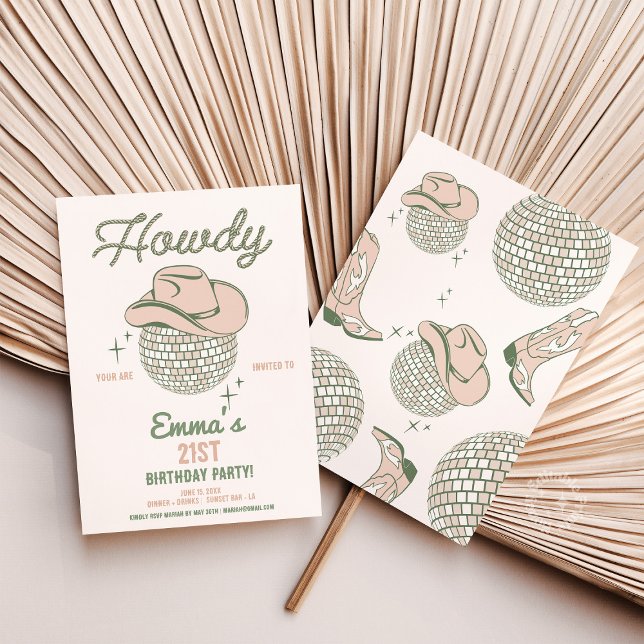 Howdy Disco Invitation de fête d'anniversaire (howdy disco birthday invite, western disco party invite, neutral rodeo birthday theme, cowgirl birth)