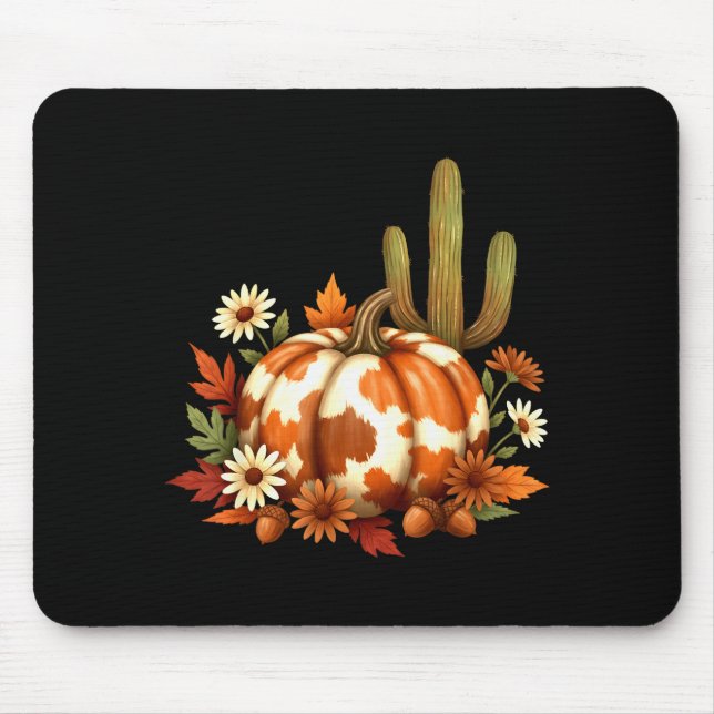 Howdy Fall Pumpkin Retro Western Cowboy Cow Hallow Mousepad (Vorne)