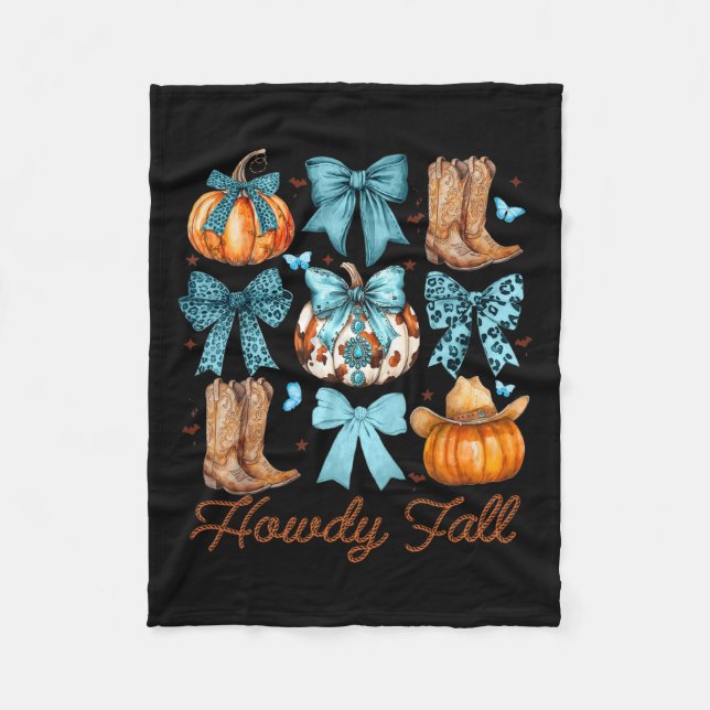 Howdy Fall Western Pumpkin Coquette Bow Pumpkin Fleecedecke (Vorderseite)