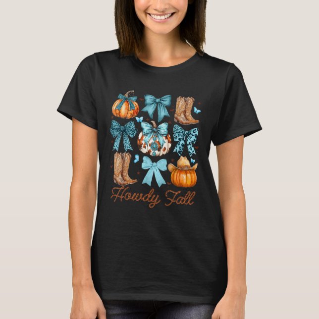 Howdy Fall Western Pumpkin Coquette Bow Pumpkin T-Shirt (Vorderseite)