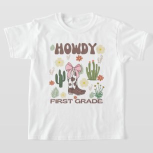 Howdy First Grade Kids T - Shirt, Cowgirl First Da T-Shirt