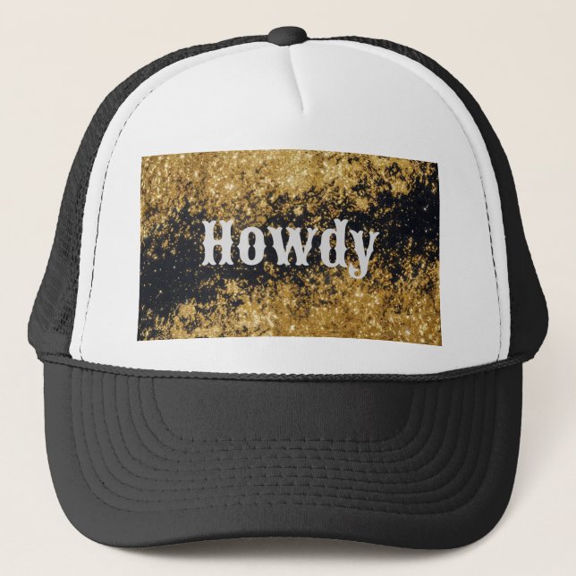 Howdy Gold Glitzer Black Glitzer Hat Truckerkappe (Vorderseite)