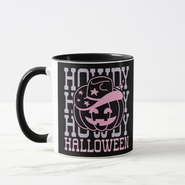 Howdy Halloween Pumpkin Cowboy Hat Black Halloween Tasse (Links)