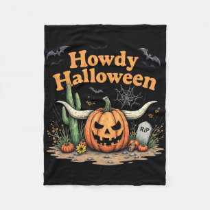 Howdy Halloween Pumpkin Skull Wüste Western Scene Fleecedecke