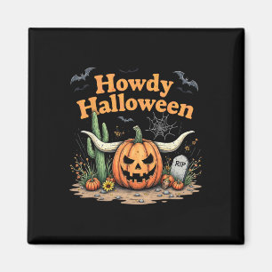 Howdy Halloween Pumpkin Skull Wüste Western Scene Magnet