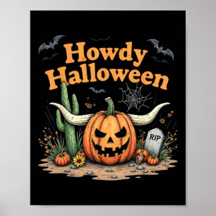 Howdy Halloween Pumpkin Skull Wüste Western Scene Poster